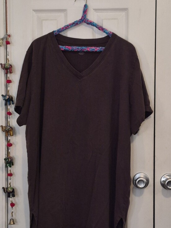 Roaman's Tops - Women's V-Neck Short Sleeve Shirt - Brown